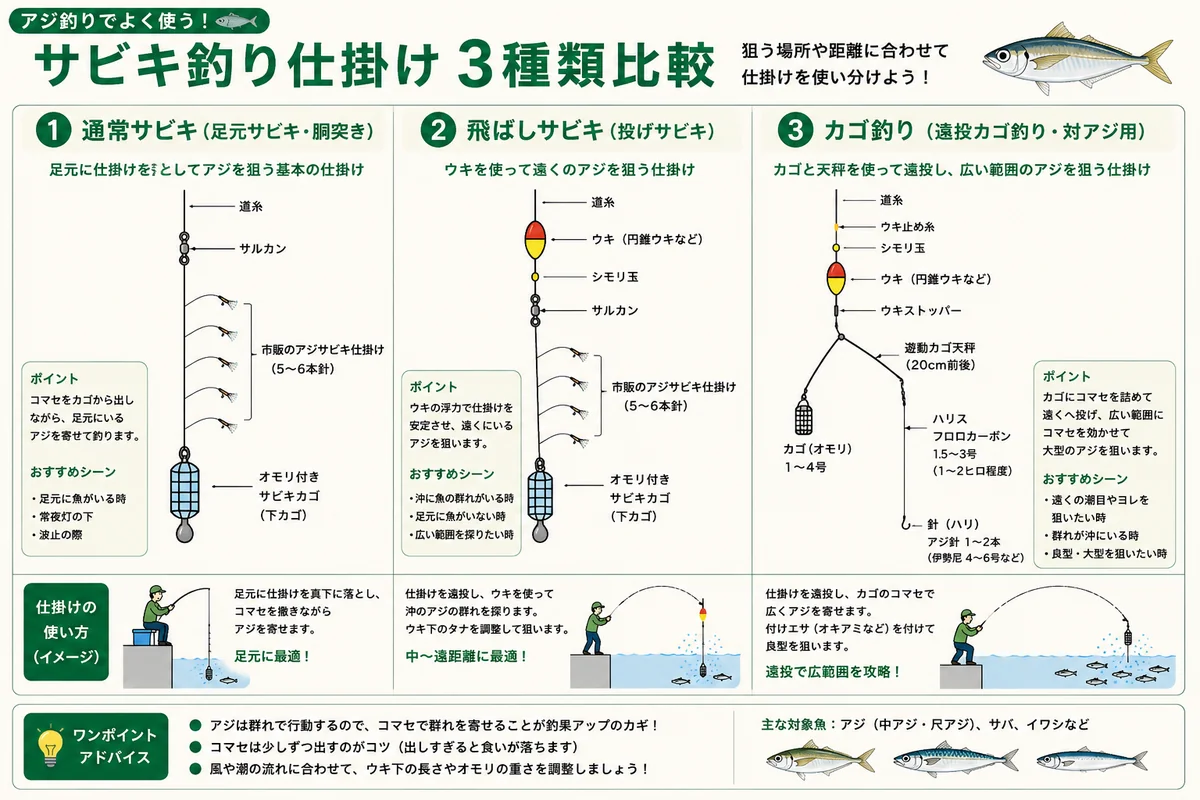 サビキ釣り仕掛け3種類比較(通常サビキ・飛ばしサビキ・カゴ釣り)