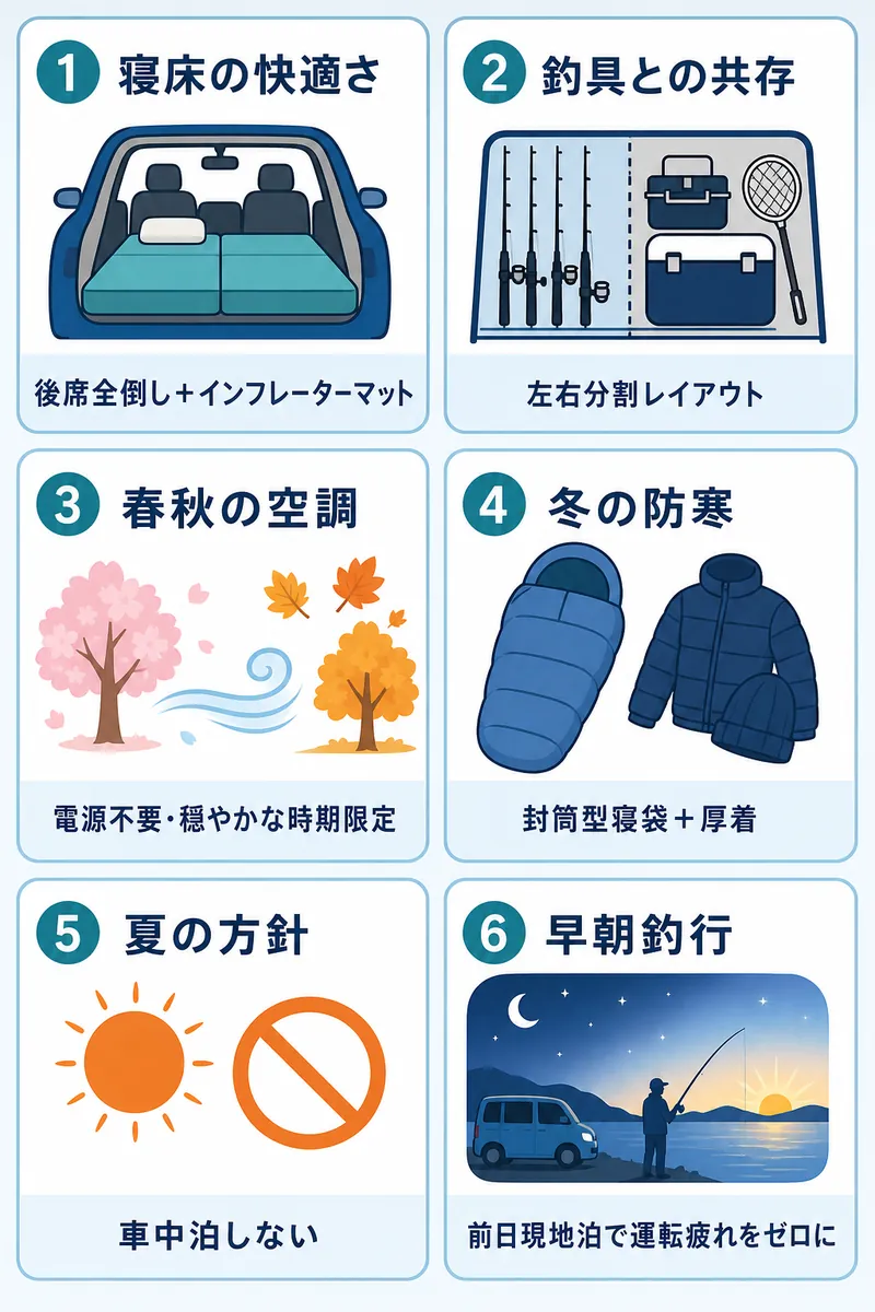 車中泊と釣りを両立する6つの運用方針