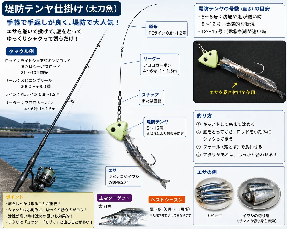 堤防テンヤ仕掛け(太刀魚)の図解
