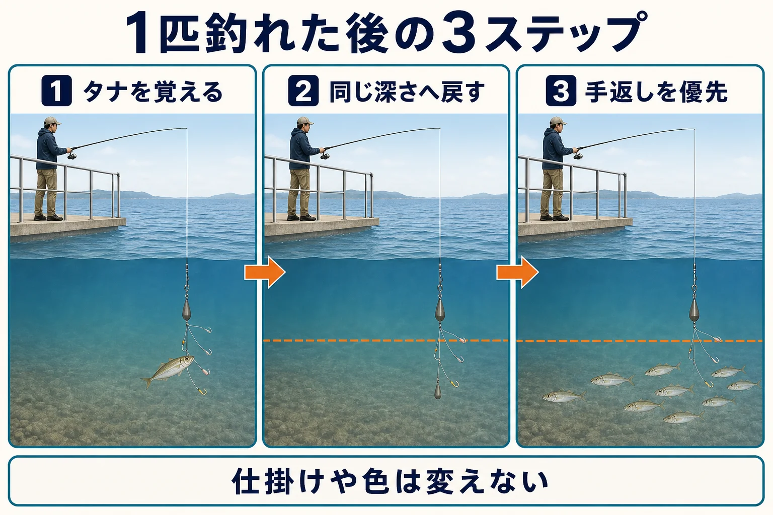 アジが釣れたタナを再現する3ステップ