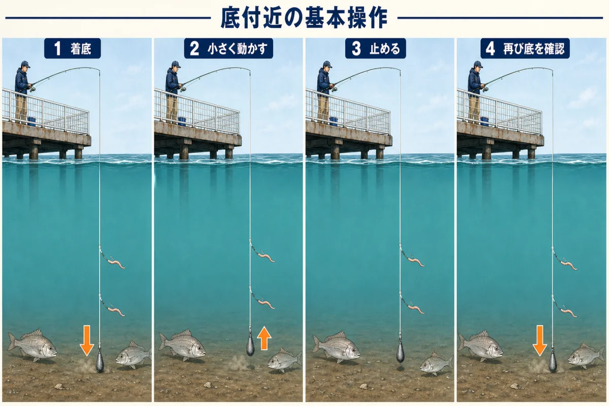 イシモチを底付近で狙う基本操作