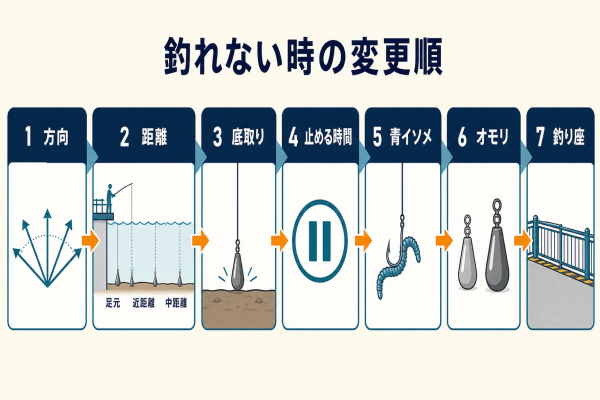 本牧でイシモチが釣れない時の変更順