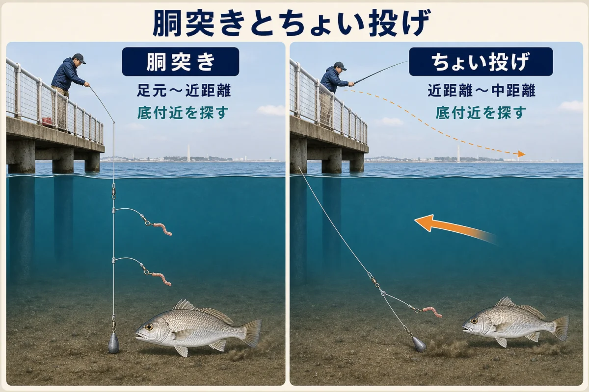 イシモチ狙いの胴突き仕掛けとちょい投げの使い分け