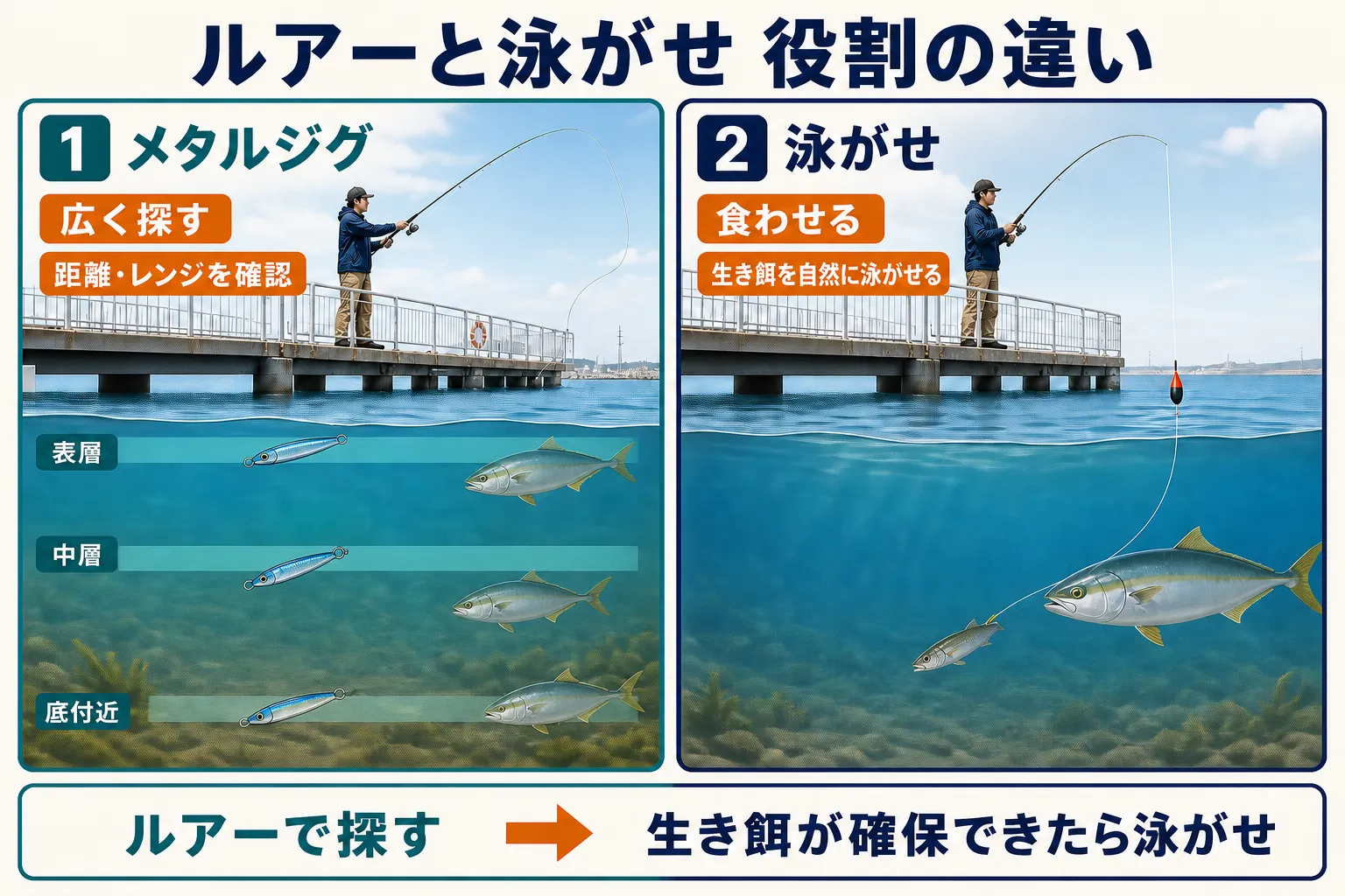 鹿島港魚釣園でショゴ・ワカシを狙うメタルジグと泳がせ釣りの役割比較
