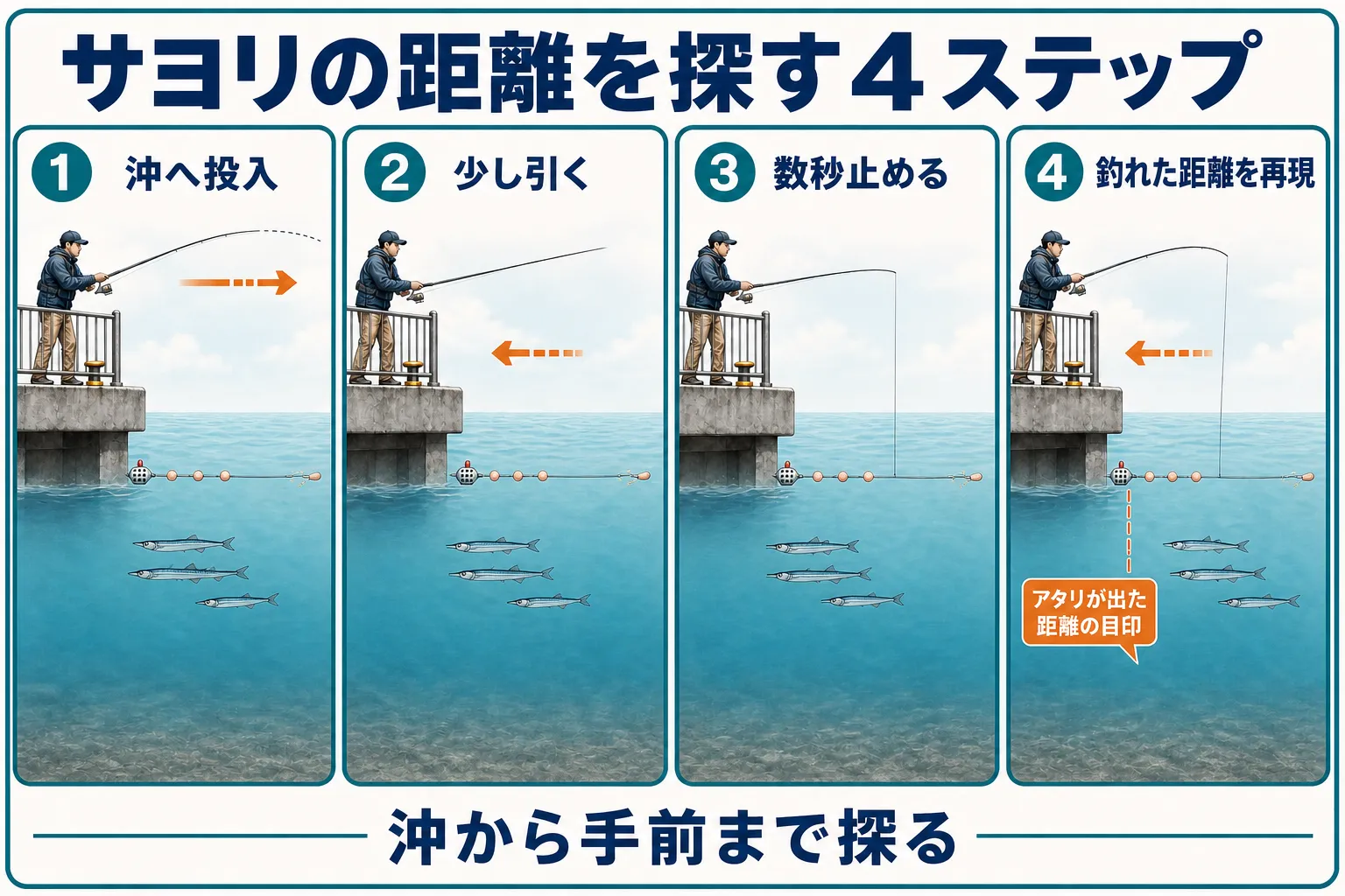 尼崎市立魚つり公園でサヨリの群れがいる距離を探す4ステップ