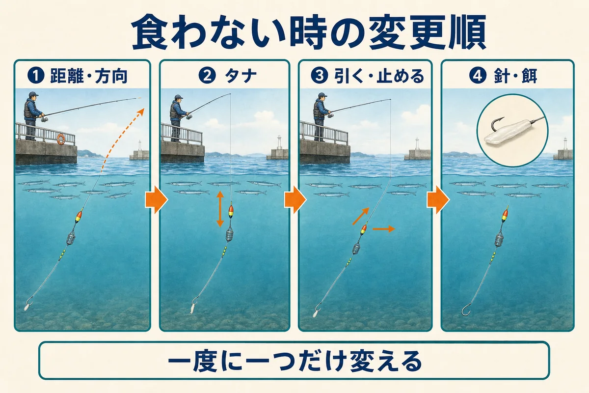 サヨリが見えるのに食わない時の変更順