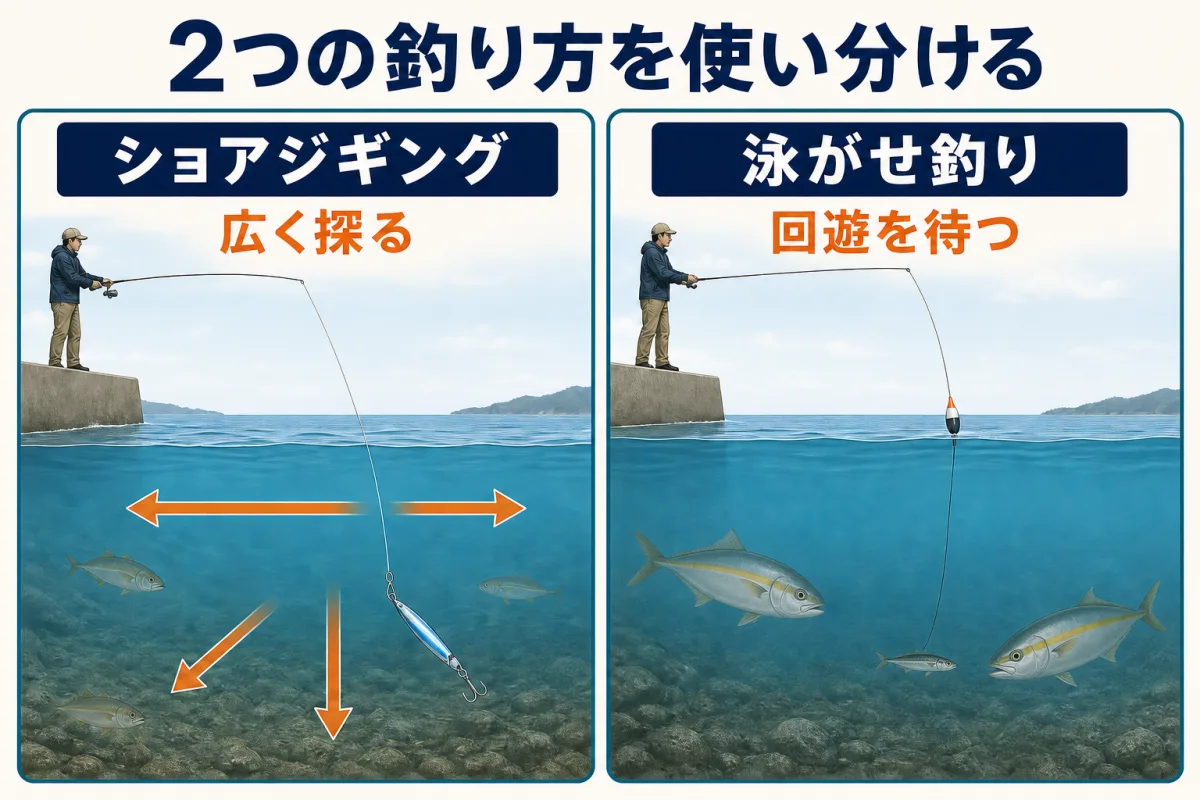 舞鶴湾の秋シオでショアジギングと泳がせ釣りを使い分ける考え方
