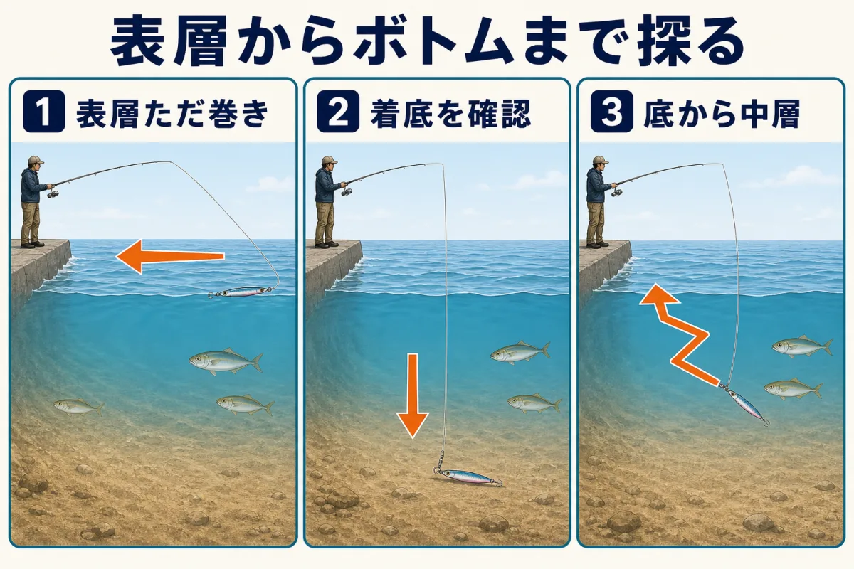舞鶴湾のシオを表層からボトムまでメタルジグで探る手順