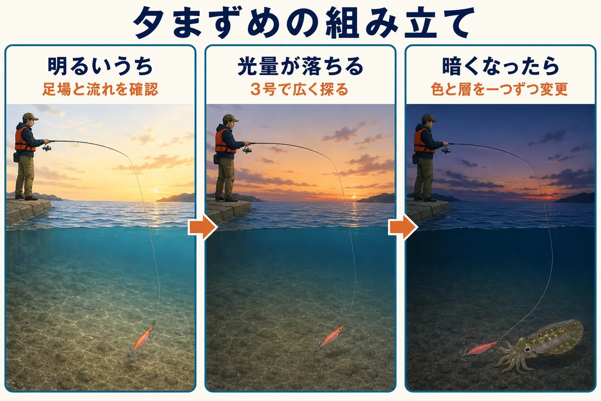 伊根湾で秋アオリイカを狙う夕まずめ前後の組み立て