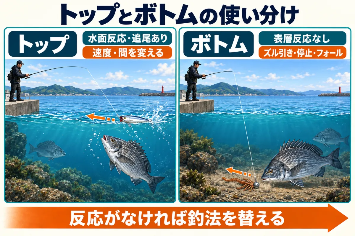 宮津湾チニングでトップとボトムを使い分ける図解