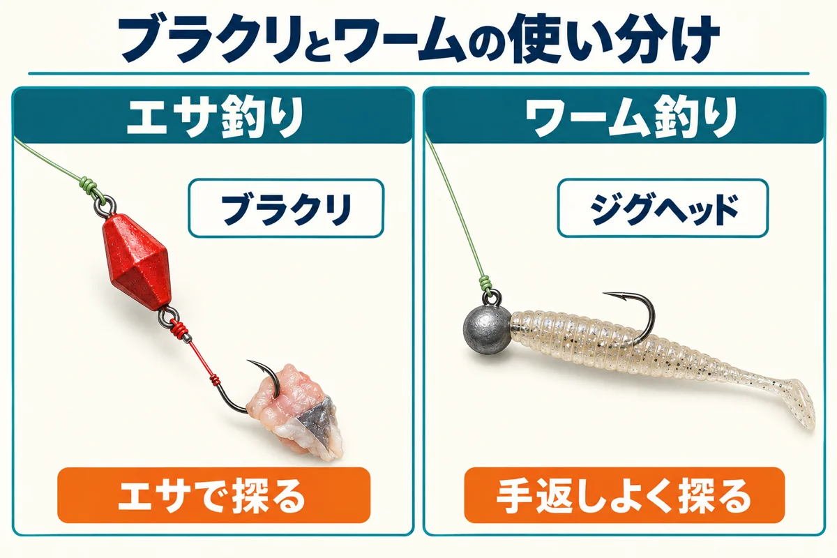穴釣りのブラクリ仕掛けとジグヘッドワームの使い分け