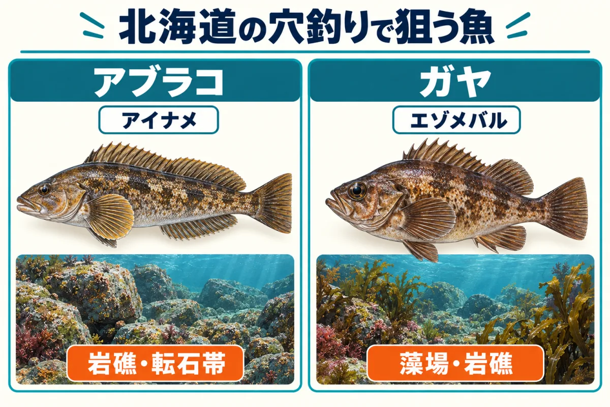 北海道の穴釣りで狙うアブラコとガヤの特徴