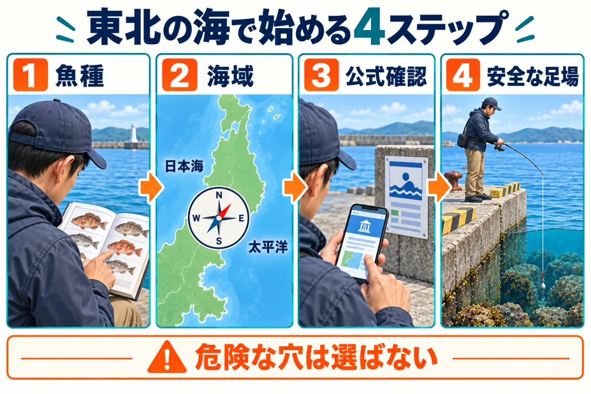 東北の海で穴釣りを始める魚種・海域・公式確認・安全な足場の4ステップ
