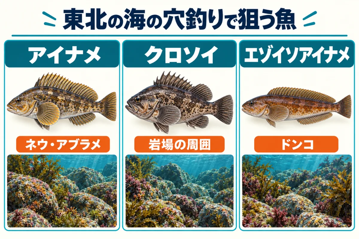 東北の海の穴釣りで狙うアイナメ・クロソイ・ドンコ