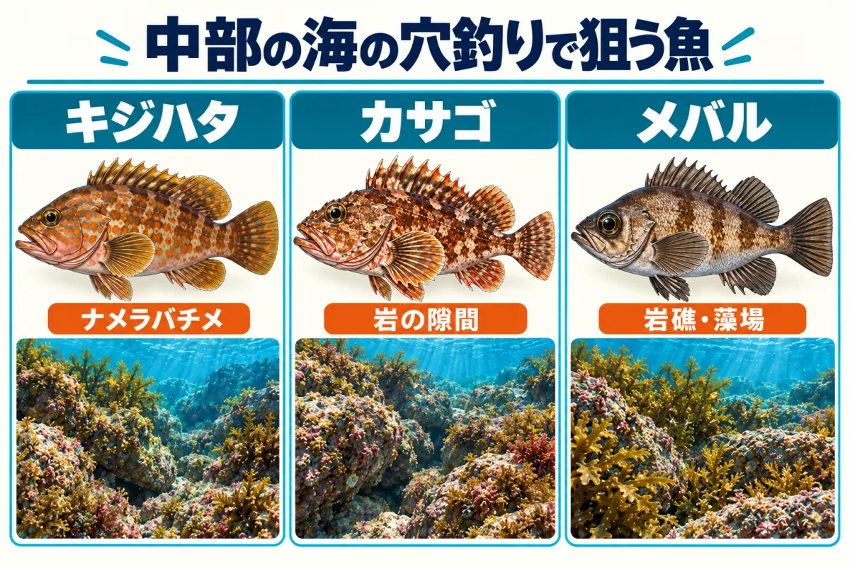 中部の海の穴釣りで狙うキジハタ・カサゴ・メバル