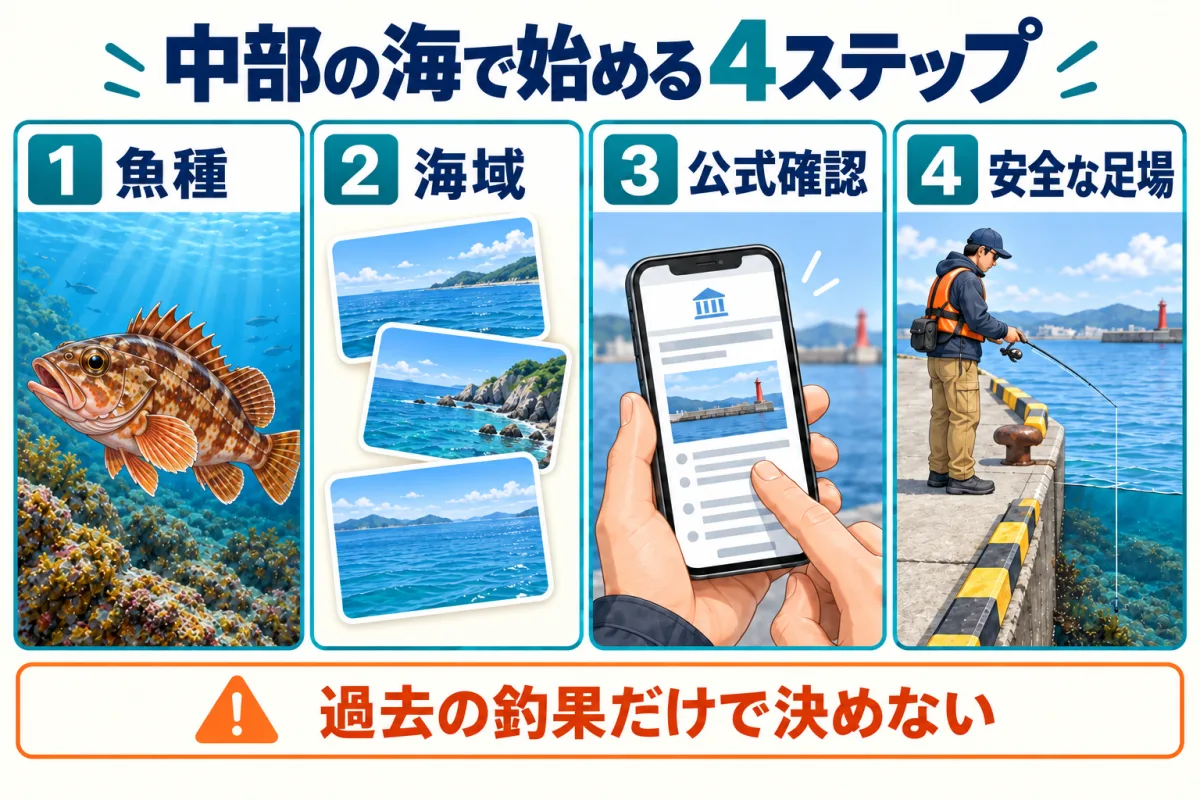 中部の海で穴釣りを始める魚種・海域・公式確認・安全な足場の4ステップ