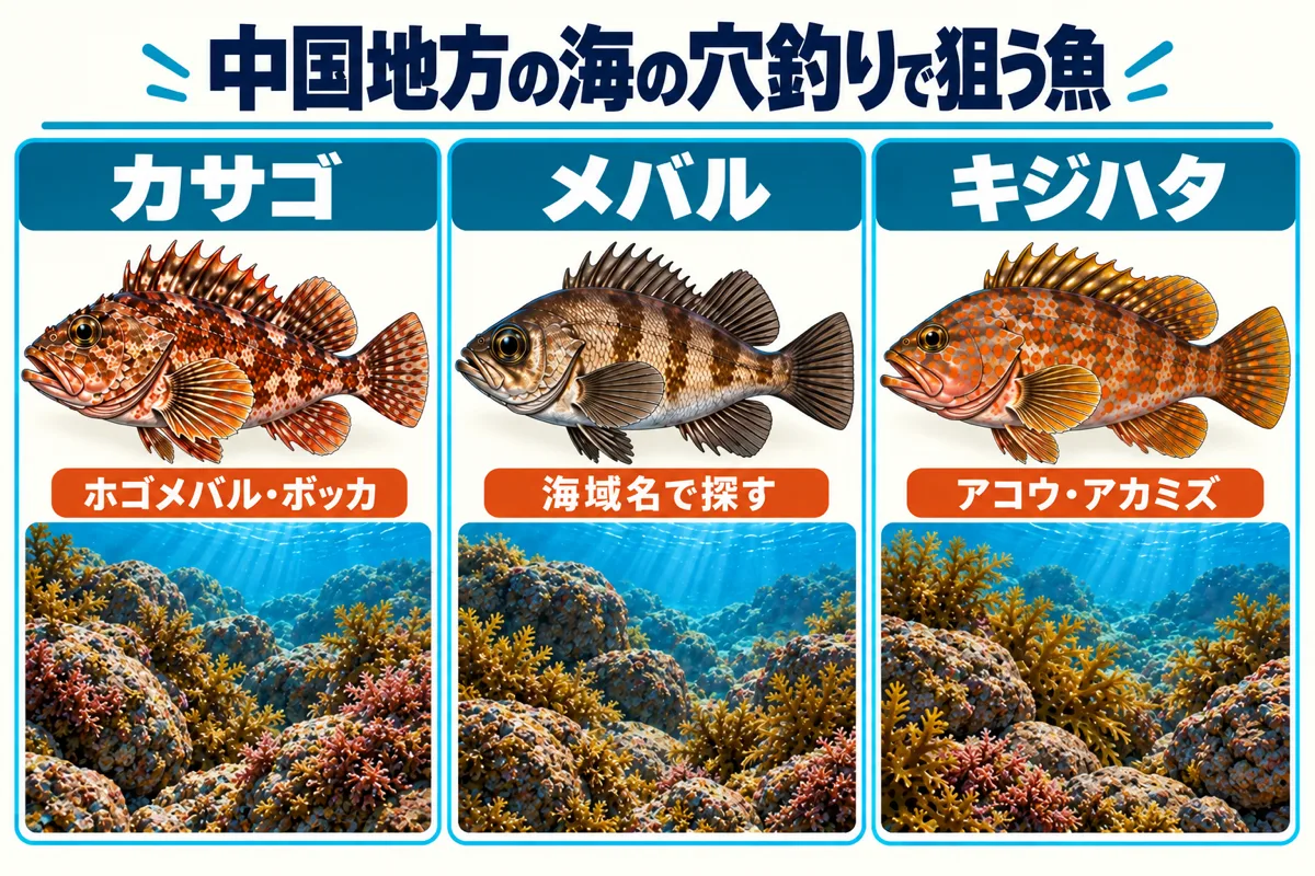 中国地方の海の穴釣りで狙うカサゴ・メバル・キジハタと地方名