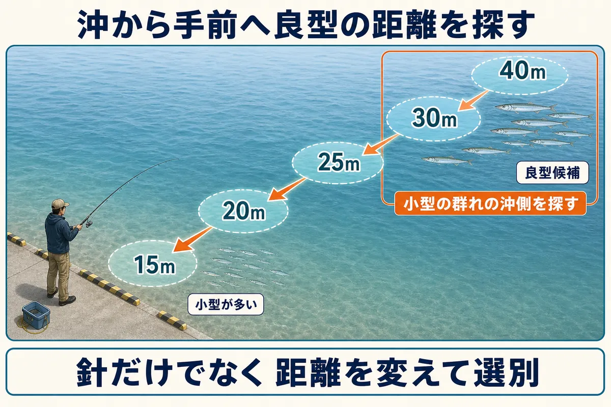 北九州・若松で40m沖から15mの手前へ良型サヨリの距離を探す方法