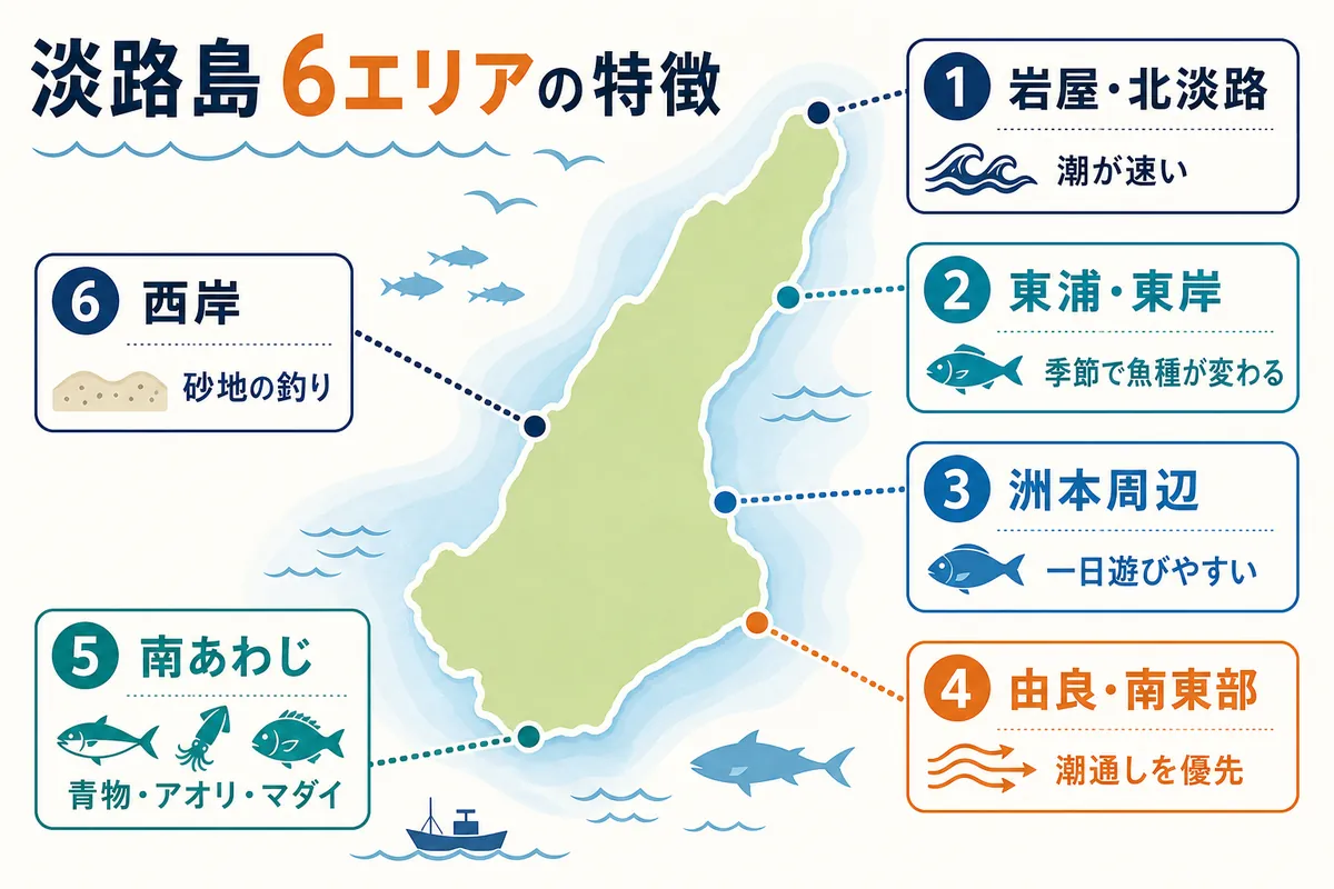 淡路島の6つの釣りエリアと特徴
