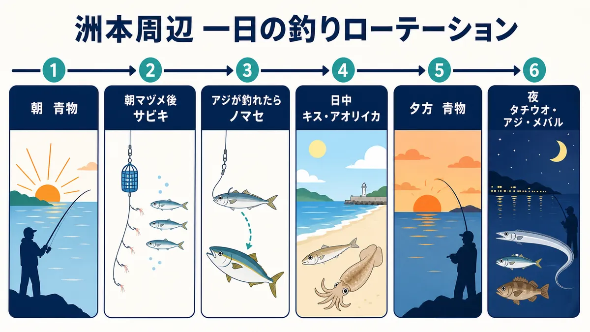 洲本周辺で魚種を変えながら楽しむ一日の釣りローテーション