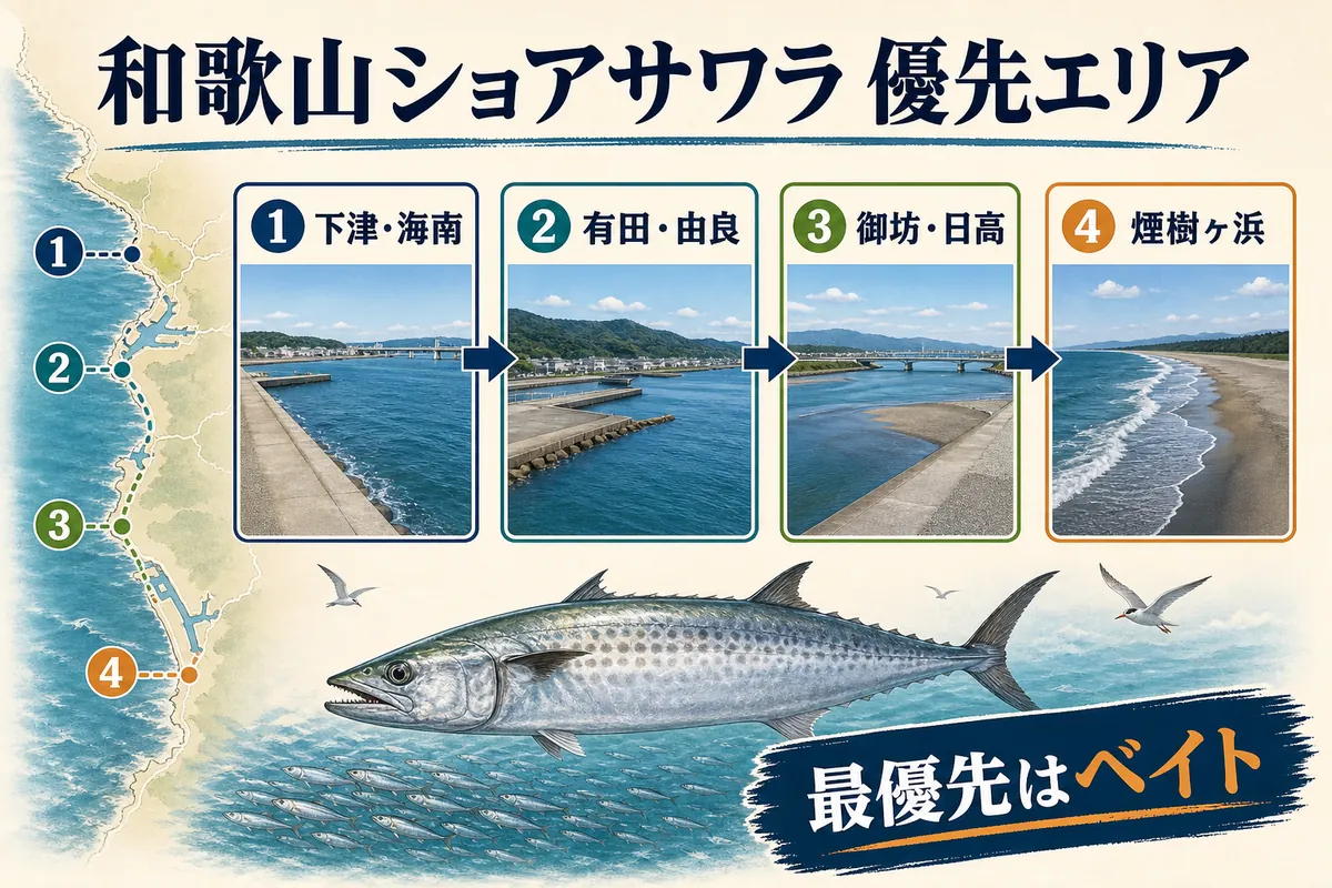 和歌山ショアサワラの優先エリアを示す図