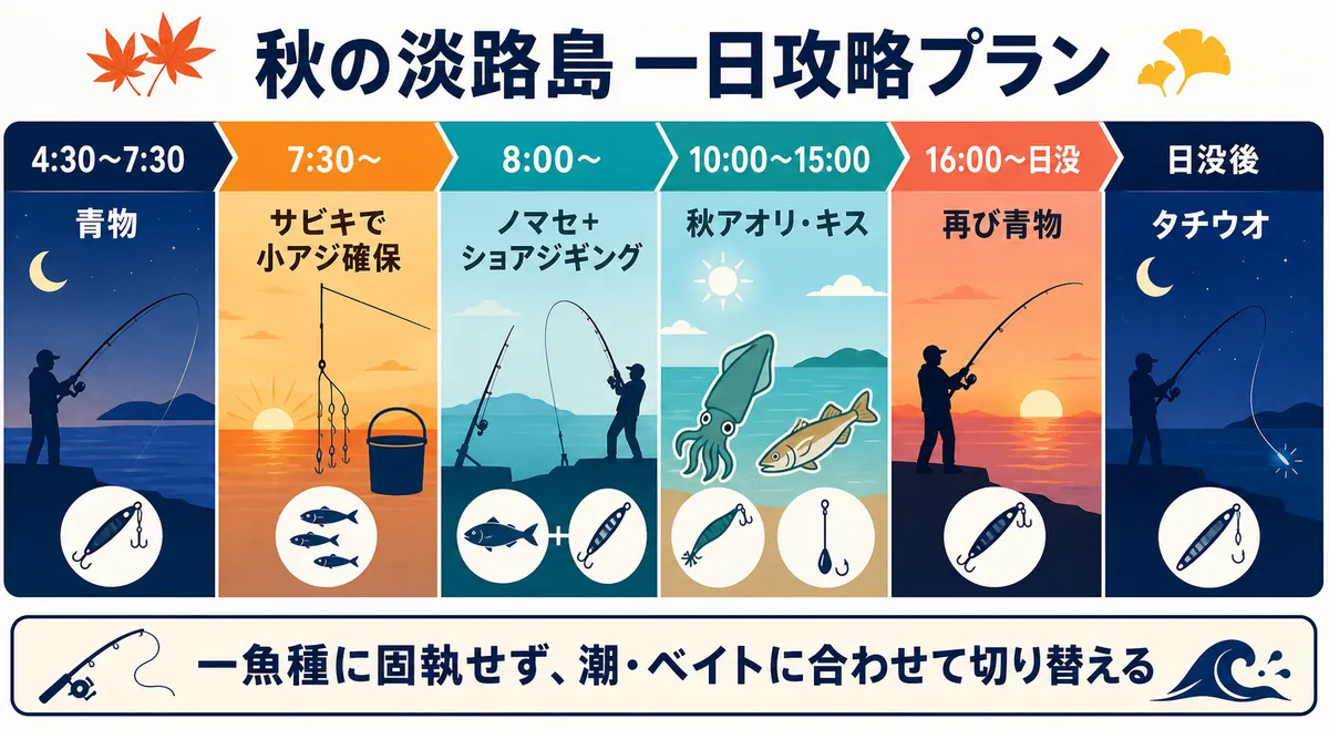 秋の淡路島で魚種と釣り方を切り替える一日攻略プラン