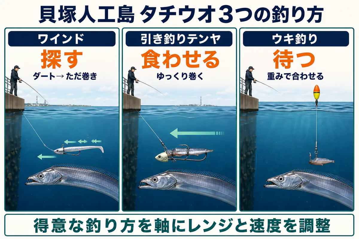 貝塚人工島のタチウオ釣り3種類の使い分け